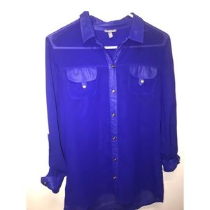 Sheer royal blue body central button up shirt
